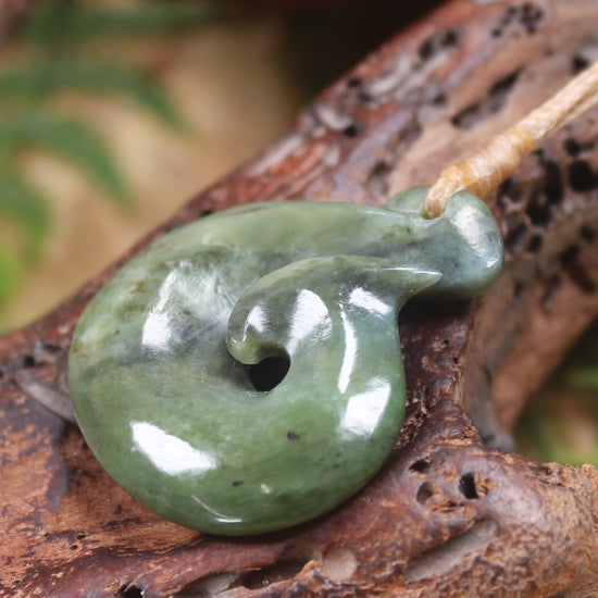 Hei Matau or Fish Hook carved from Hapopo Pounamu - NZ Greenstone