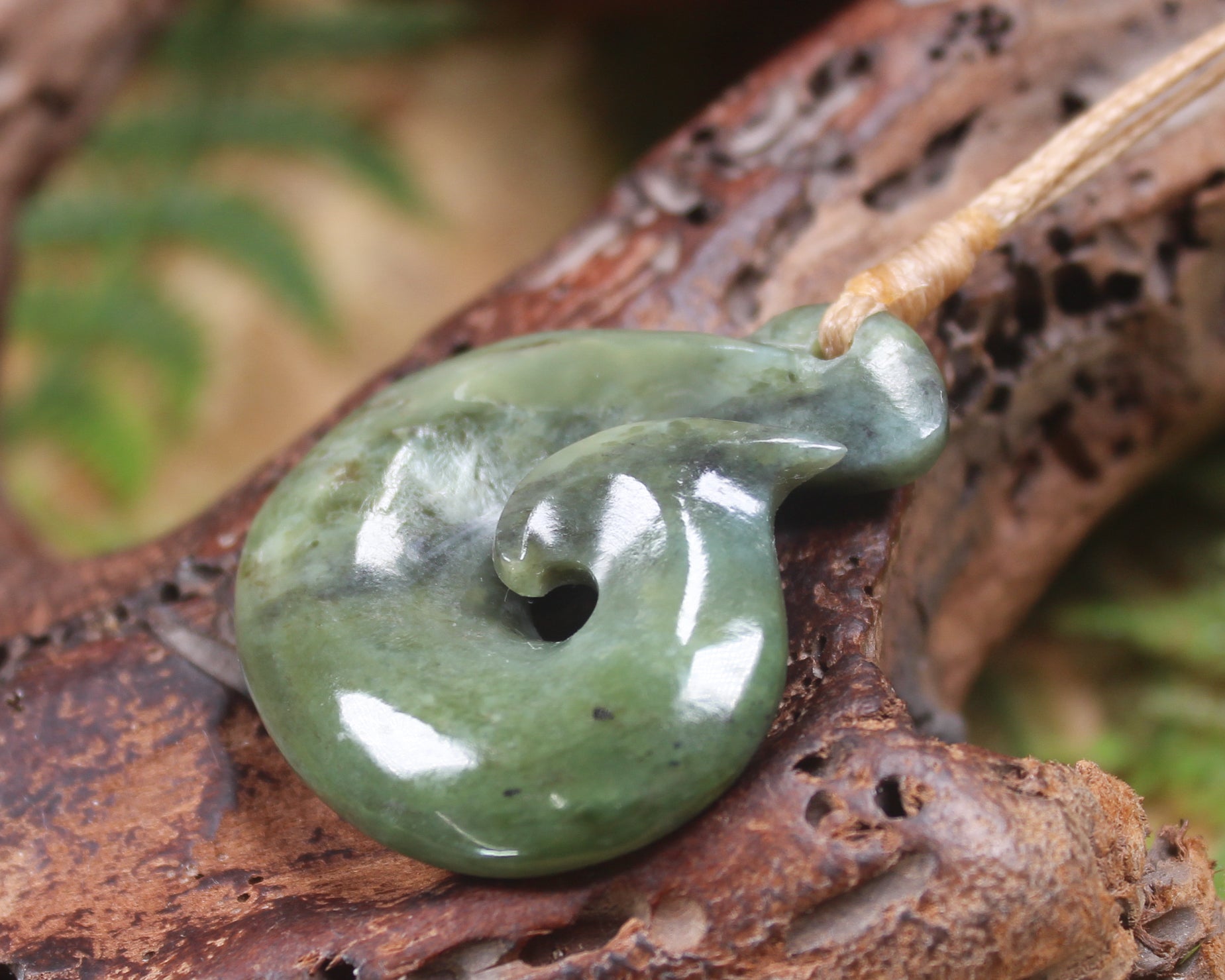 Hei Matau or Fish Hook carved from Hapopo Pounamu - NZ Greenstone