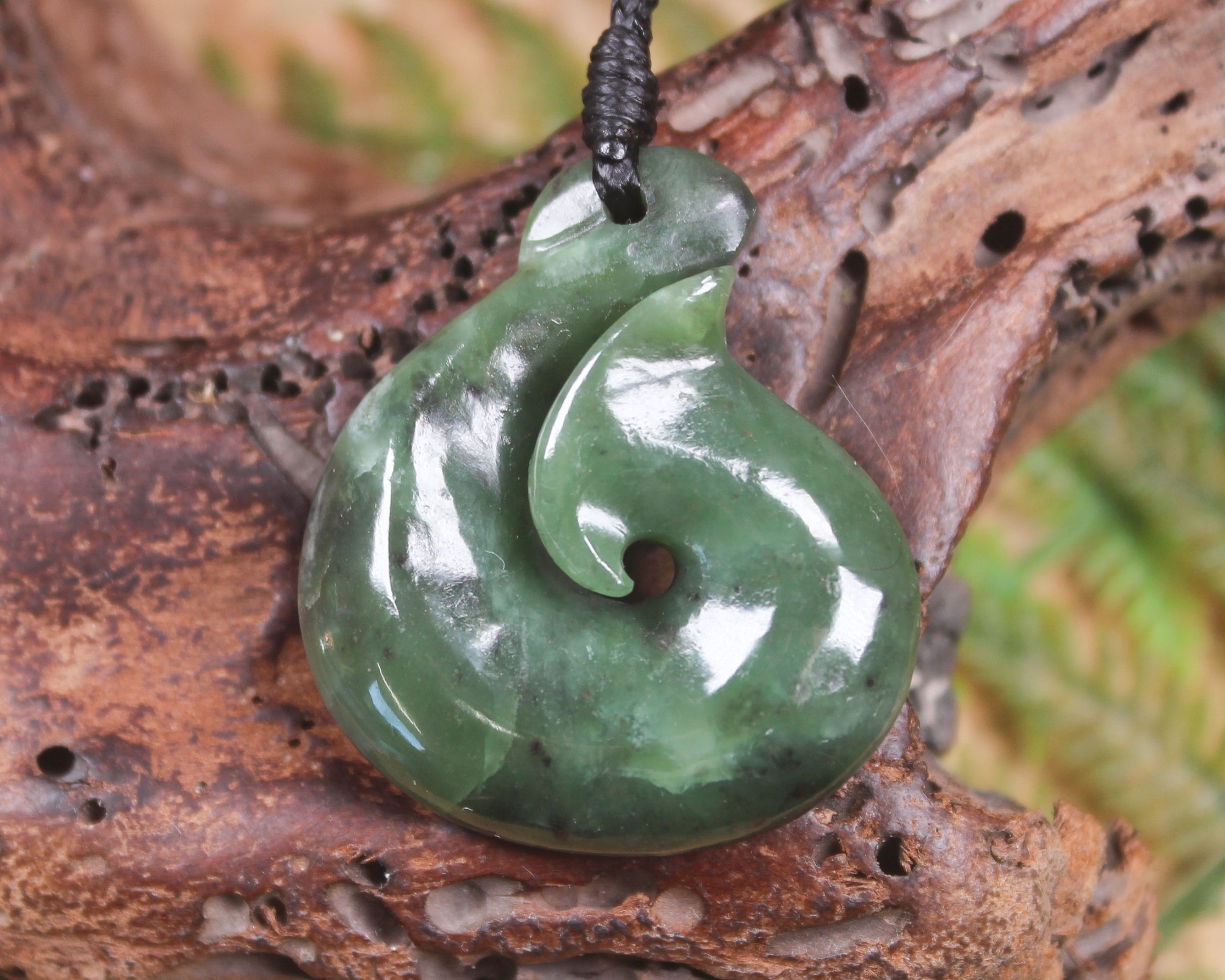 Hei Matau or Fish Hook carved from Hapopo Pounamu - NZ Greenstone