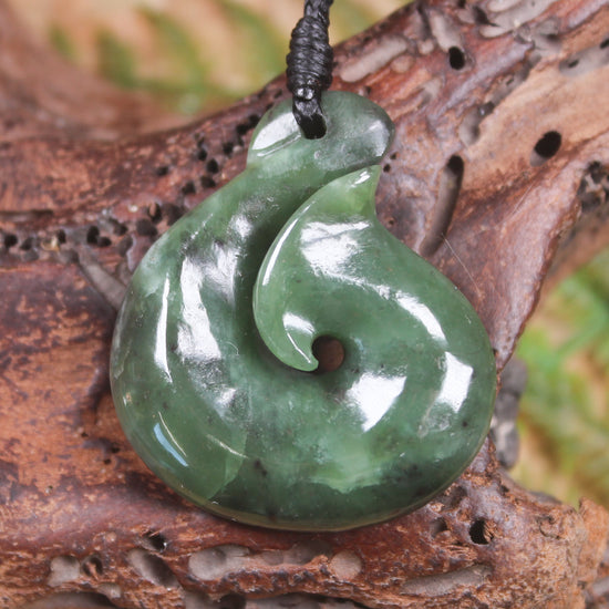 Hei Matau or Fish Hook carved from Hapopo Pounamu - NZ Greenstone