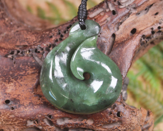 Hei Matau or Fish Hook carved from Hapopo Pounamu - NZ Greenstone