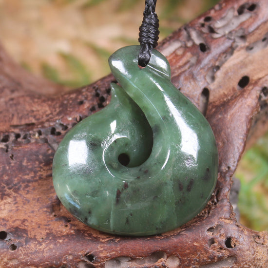 Hei Matau or Fish Hook carved from Hapopo Pounamu - NZ Greenstone