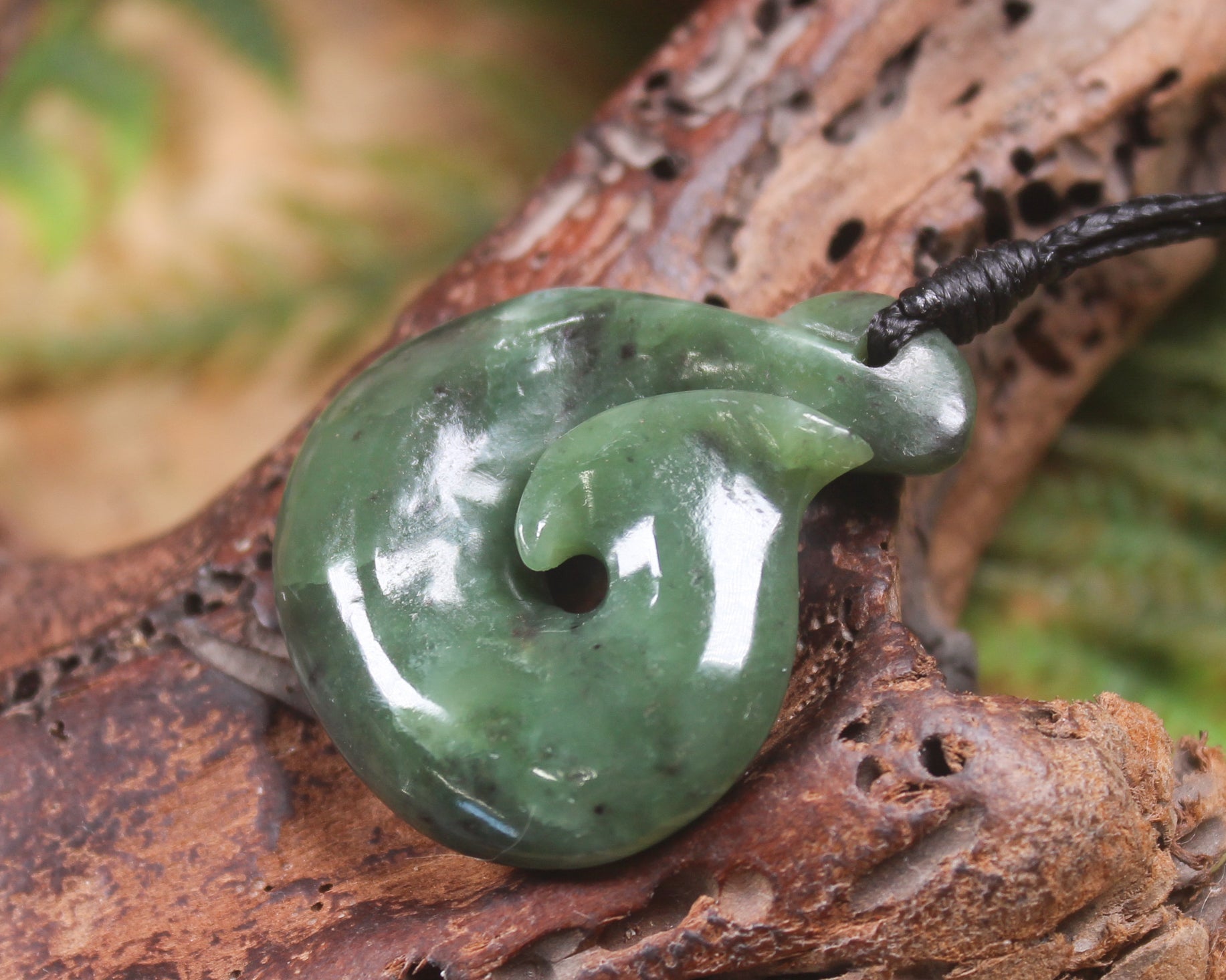 Hei Matau or Fish Hook carved from Hapopo Pounamu - NZ Greenstone