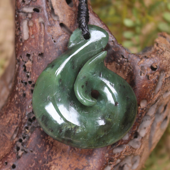 Hei Matau or Fish Hook carved from Hapopo Pounamu - NZ Greenstone
