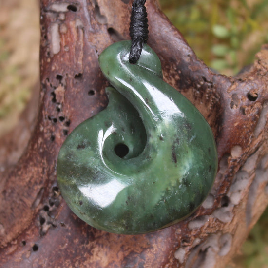 Hei Matau or Fish Hook carved from Hapopo Pounamu - NZ Greenstone