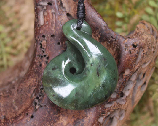 Hei Matau or Fish Hook carved from Hapopo Pounamu - NZ Greenstone