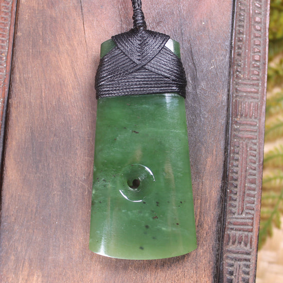 Toki or Adze with Koru carved from Hapopo Pounamu - NZ Greenstone