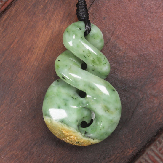 Twist or Pikorua carved from Flower Jade Pounamu - NZ Greenstone