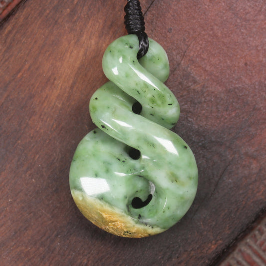 Twist or Pikorua carved from Flower Jade Pounamu - NZ Greenstone