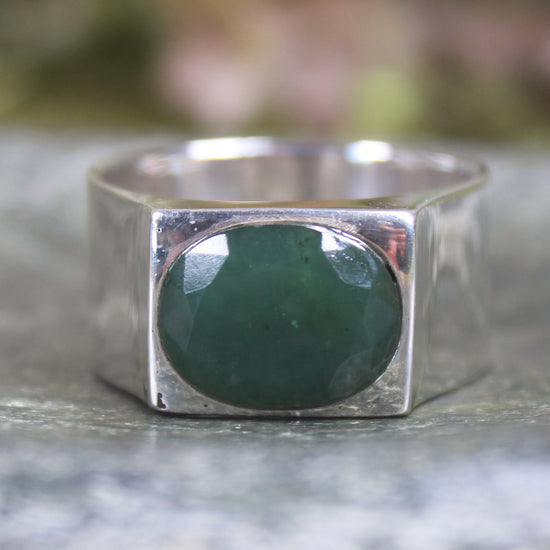 Sterling Silver Kawakawa Pounamu Ring - NZ Greenstone