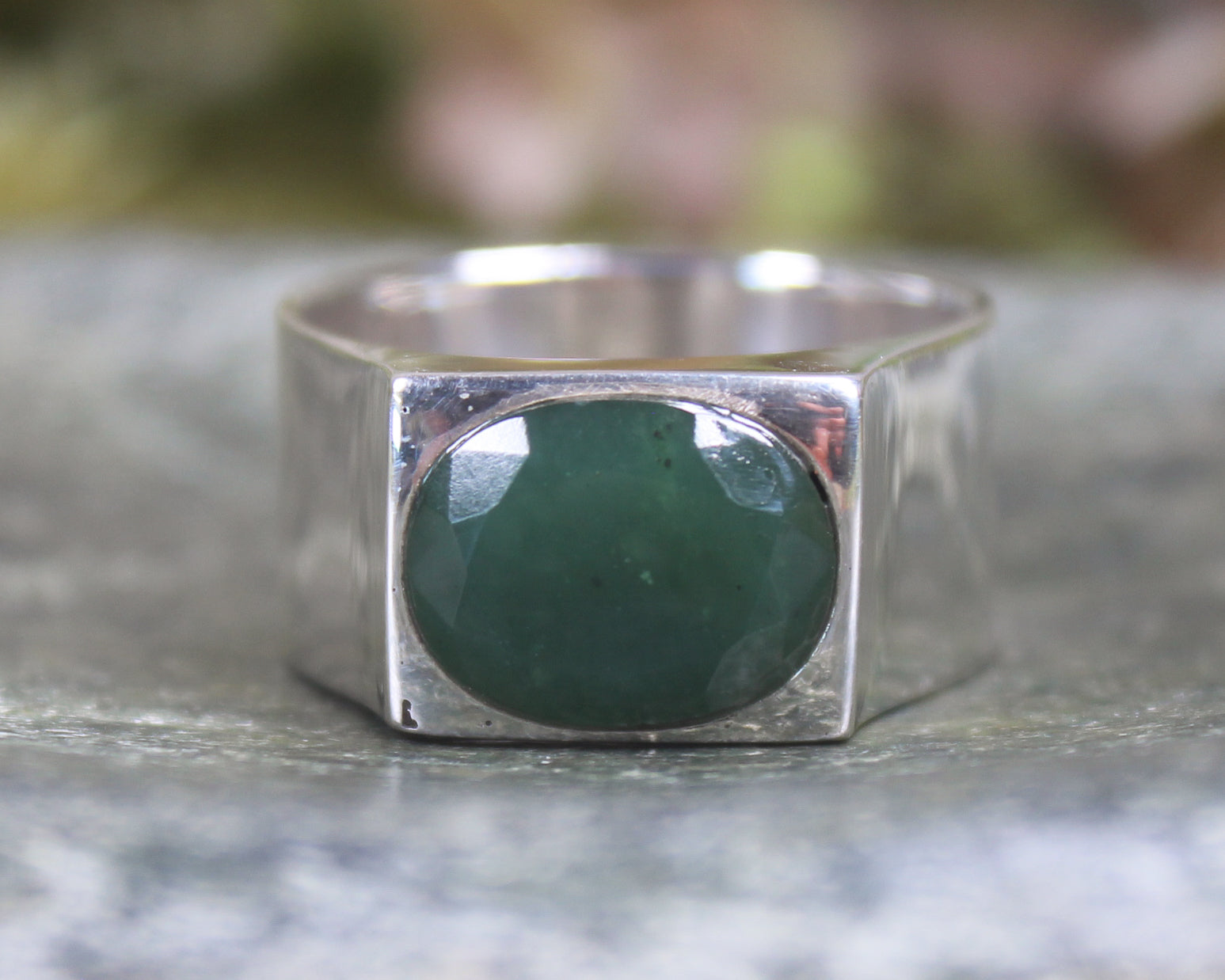 Sterling Silver Kawakawa Pounamu Ring - NZ Greenstone