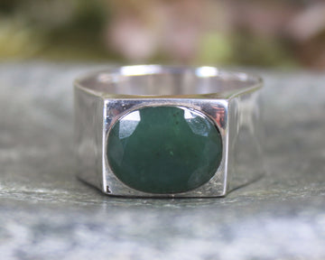 Sterling Silver Kawakawa Pounamu Ring - NZ Greenstone