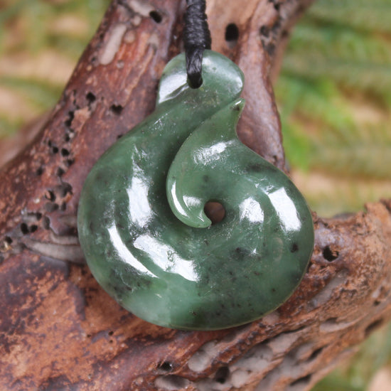 Hei Matau or Fish Hook carved from Hapopo Pounamu - NZ Greenstone