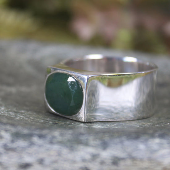 Sterling Silver Kawakawa Pounamu Ring - NZ Greenstone