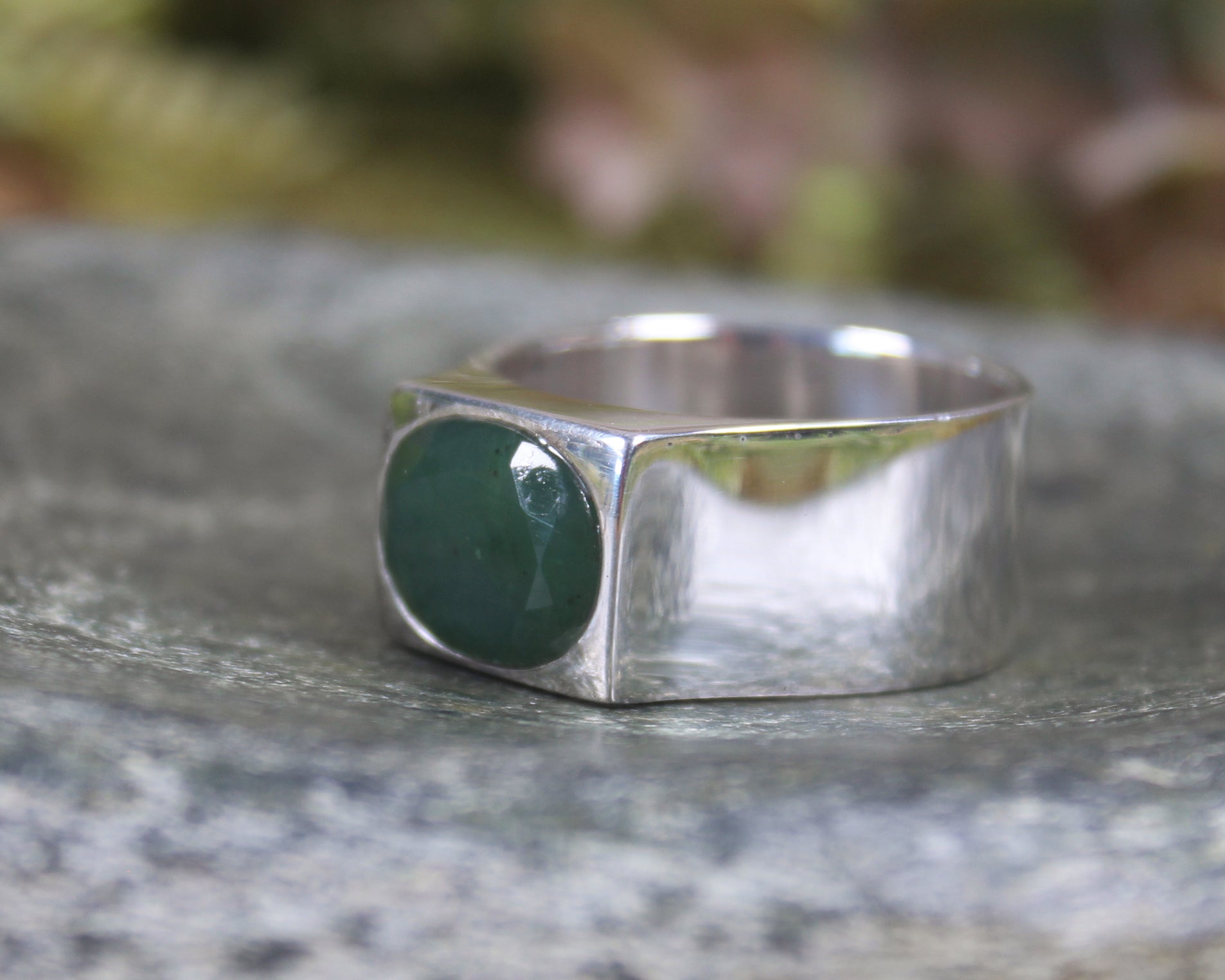 Sterling Silver Kawakawa Pounamu Ring - NZ Greenstone