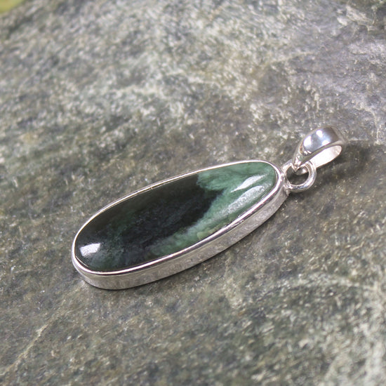 Kawakawa Pounamu pendant set in Sterling Silver - NZ Greenstone