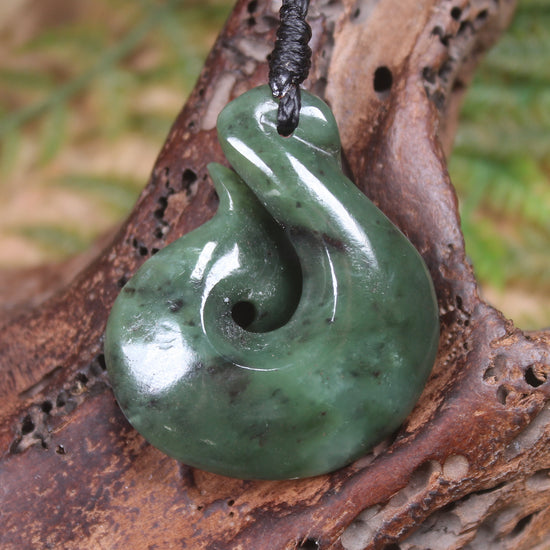 Hei Matau or Fish Hook carved from Hapopo Pounamu - NZ Greenstone