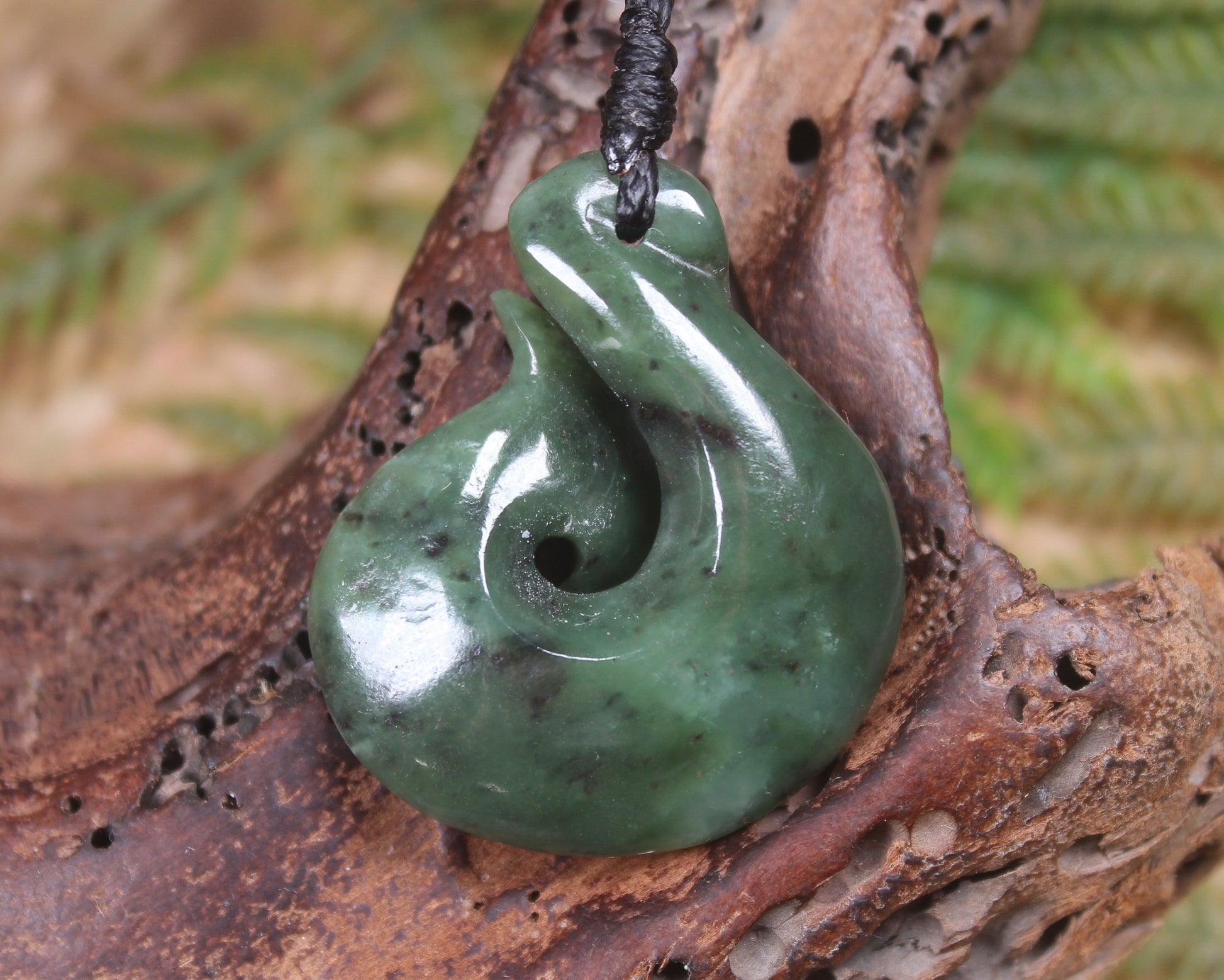 Hei Matau or Fish Hook carved from Hapopo Pounamu - NZ Greenstone