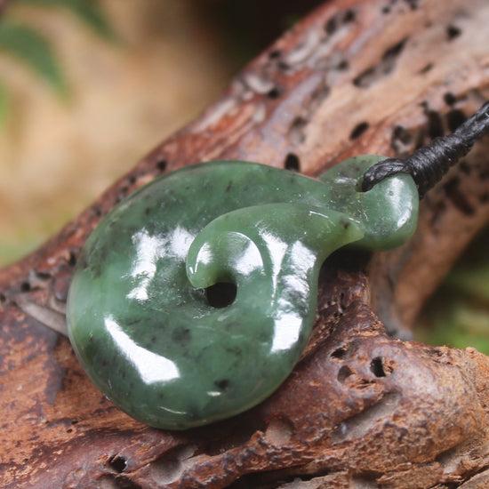 Hei Matau or Fish Hook carved from Hapopo Pounamu - NZ Greenstone