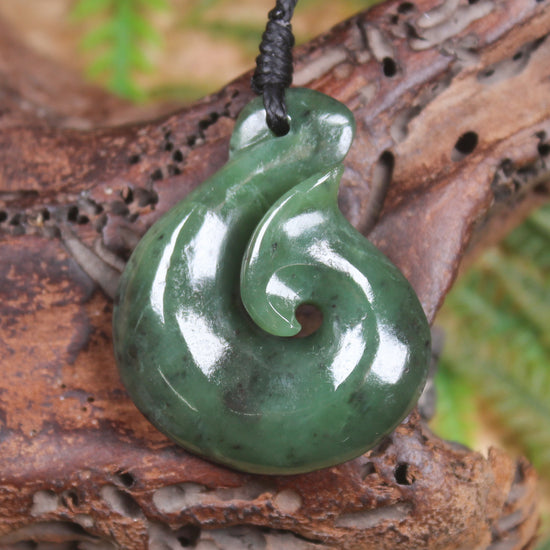Hei Matau or Fish Hook carved from Hapopo Pounamu - NZ Greenstone