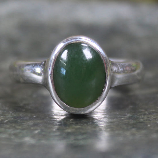 Sterling Silver Kawakawa Pounamu Ring - NZ Greenstone