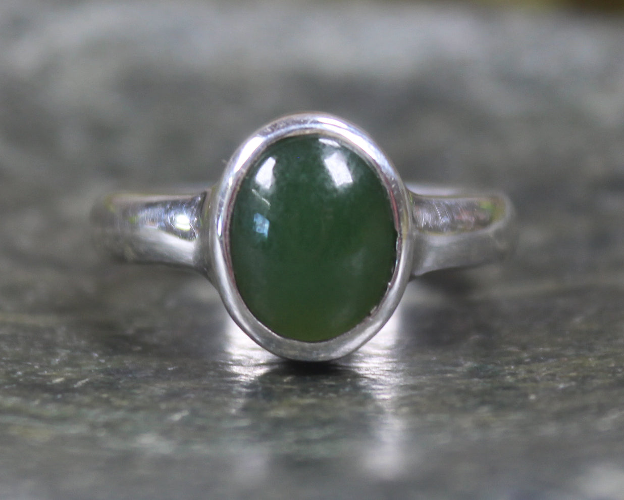 Sterling Silver Kawakawa Pounamu Ring - NZ Greenstone