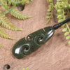Roimata or Teardop with Koru carved from Rimu Pounamu - NZ Greenstone