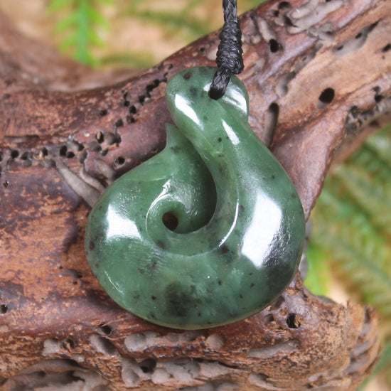 Hei Matau or Fish Hook carved from Hapopo Pounamu - NZ Greenstone