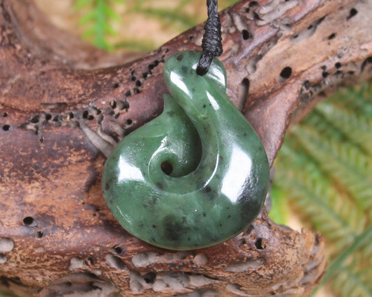 Hei Matau or Fish Hook carved from Hapopo Pounamu - NZ Greenstone