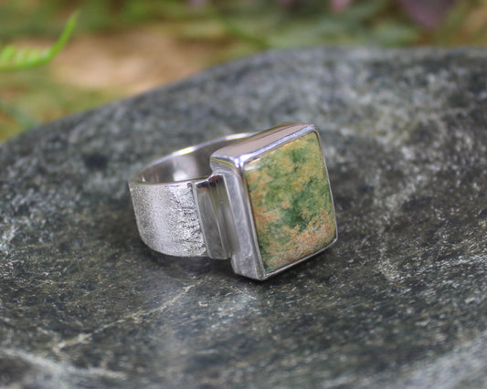 Sterling Silver Flower Jade Pounamu Ring - NZ Greenstone