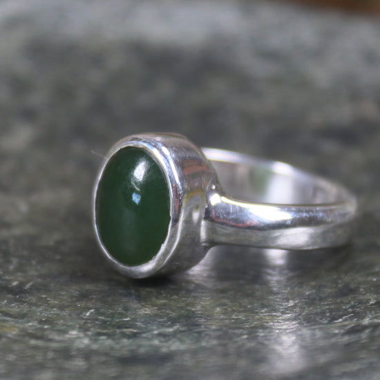Sterling Silver Kawakawa Pounamu Ring - NZ Greenstone