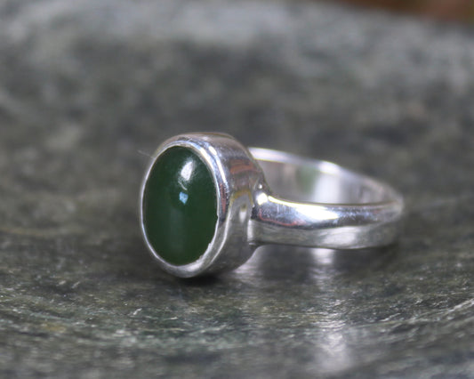Sterling Silver Kawakawa Pounamu Ring - NZ Greenstone