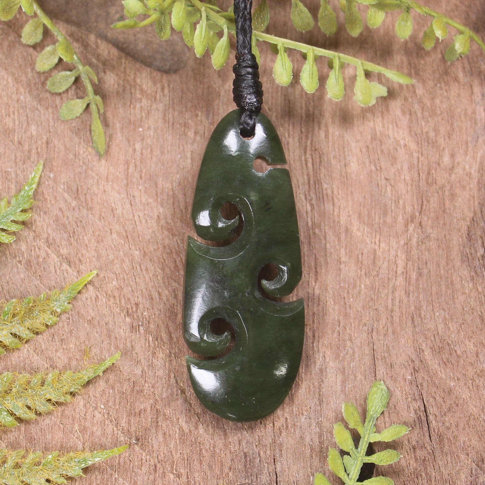 Roimata or Teardop with Koru carved from Rimu Pounamu - NZ Greenstone