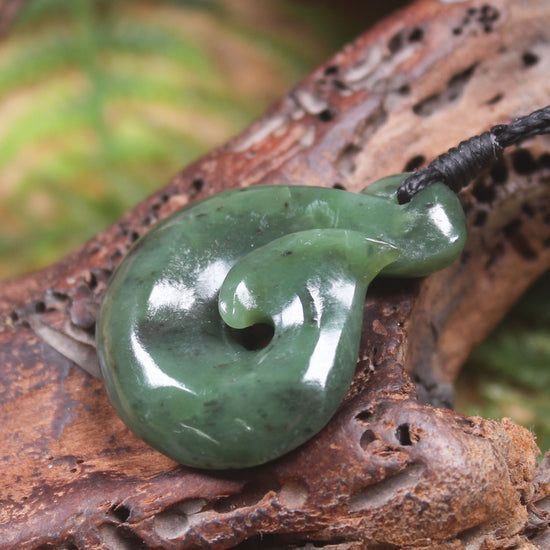 Hei Matau or Fish Hook carved from Hapopo Pounamu - NZ Greenstone