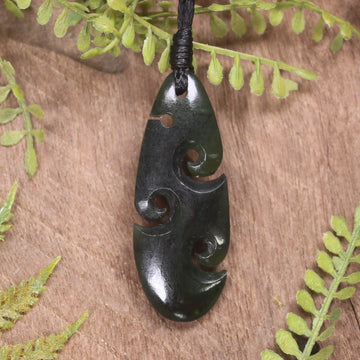Roimata or Teardop with Koru carved from Rimu Pounamu - NZ Greenstone