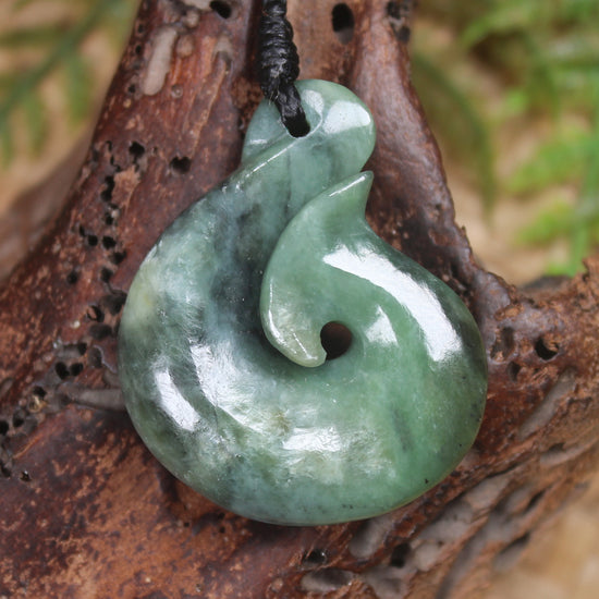 Hei Matau or Fish Hook carved from Hapopo Pounamu - NZ Greenstone