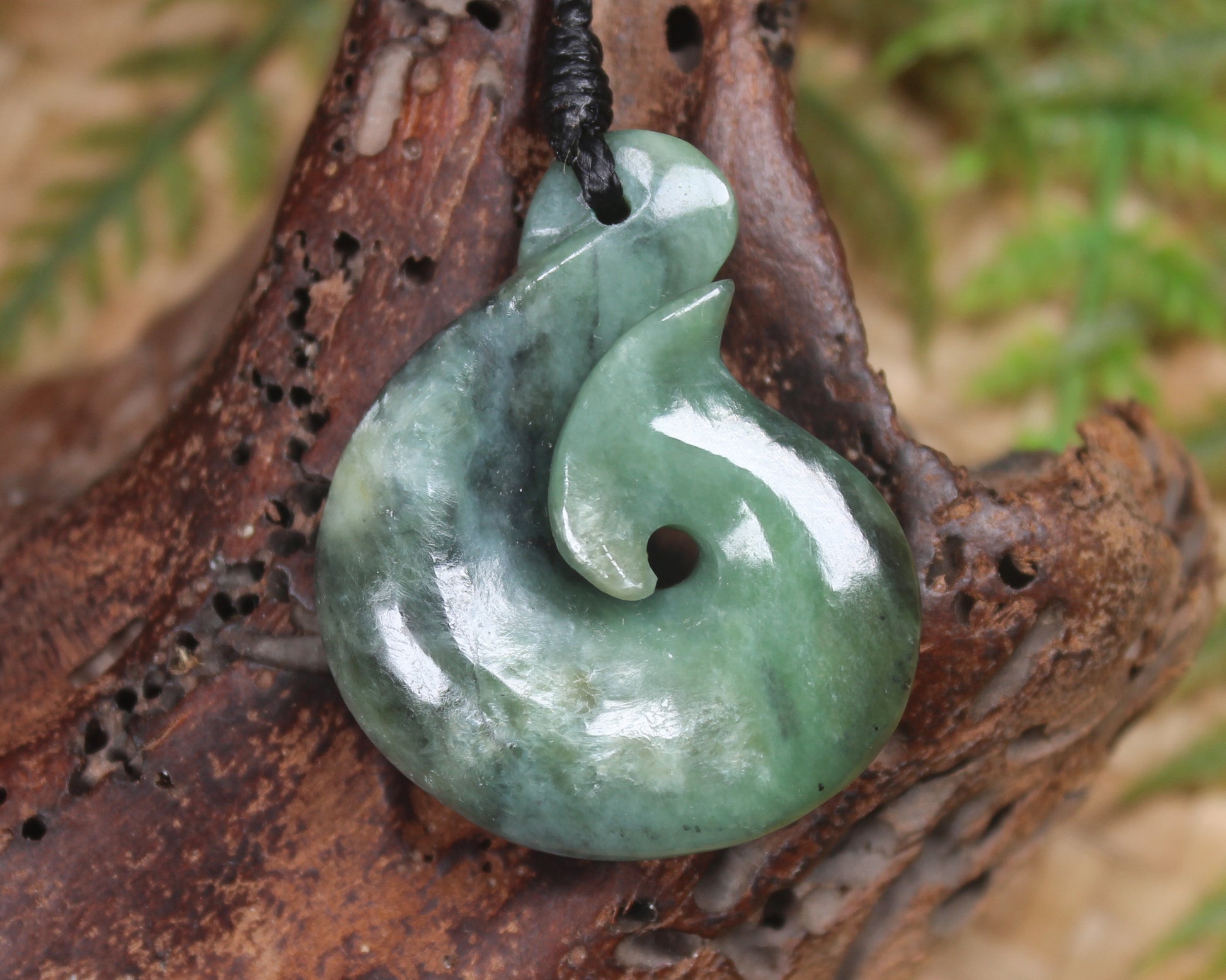 Hei Matau or Fish Hook carved from Hapopo Pounamu - NZ Greenstone