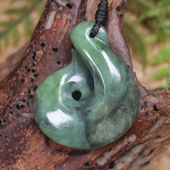 Hei Matau or Fish Hook carved from Hapopo Pounamu - NZ Greenstone