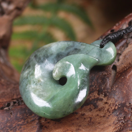 Hei Matau or Fish Hook carved from Hapopo Pounamu - NZ Greenstone