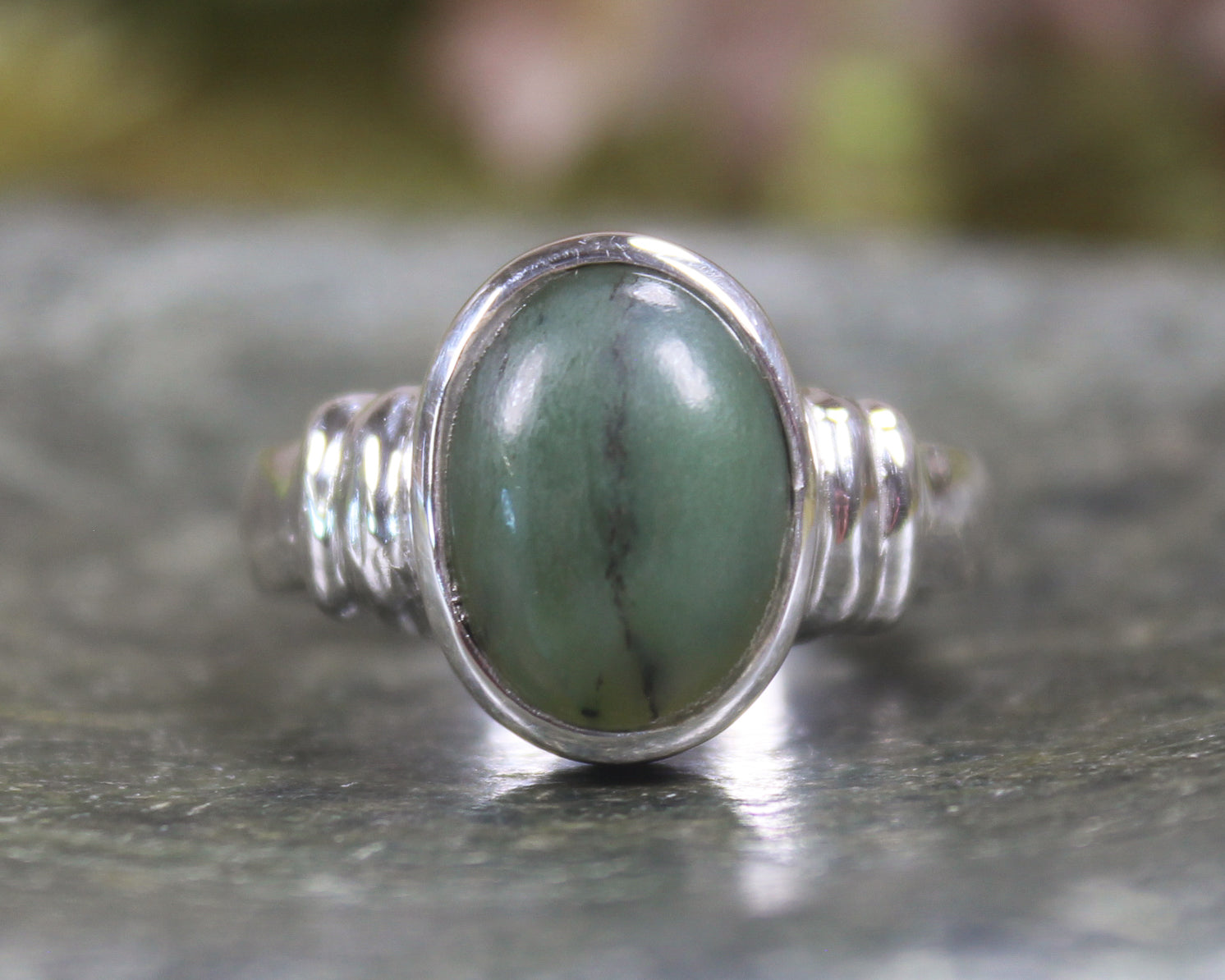 Sterling Silver Hapopo Pounamu Ring - NZ Greenstone