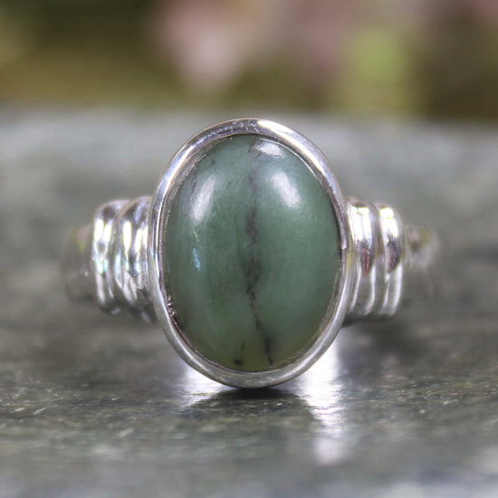 Sterling Silver Hapopo Pounamu Ring - NZ Greenstone