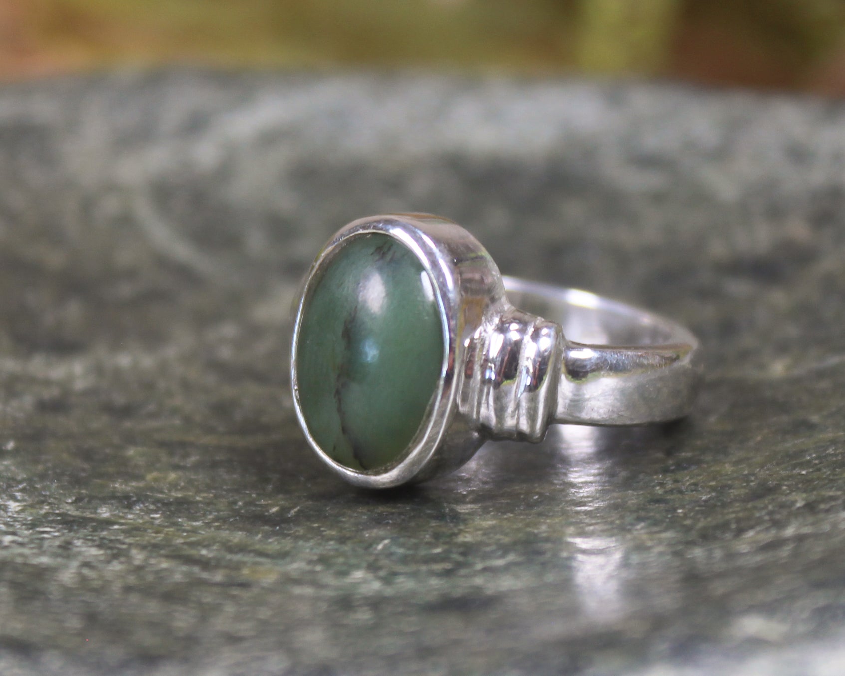 Sterling Silver Hapopo Pounamu Ring - NZ Greenstone