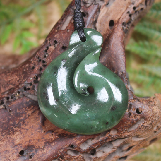 Hei Matau or Fish Hook carved from Hapopo Pounamu - NZ Greenstone