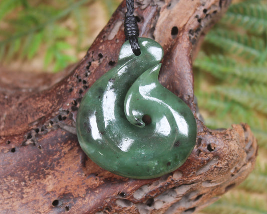 Hei Matau or Fish Hook carved from Hapopo Pounamu - NZ Greenstone