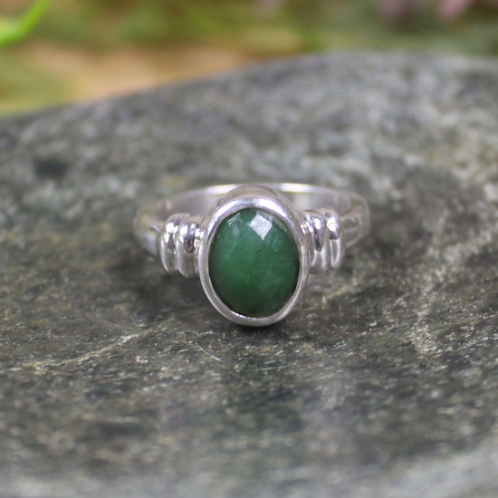 Sterling Silver Hapopo Pounamu Ring - NZ Greenstone