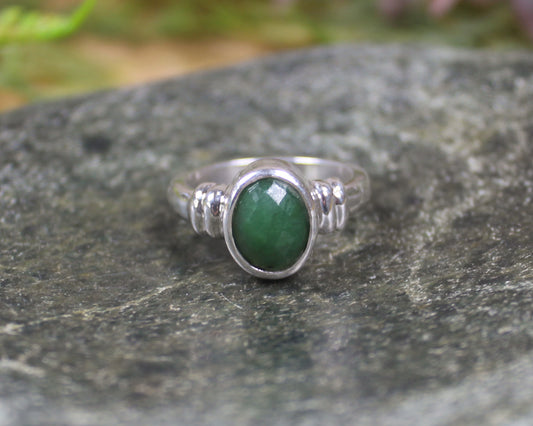 Sterling Silver Hapopo Pounamu Ring - NZ Greenstone