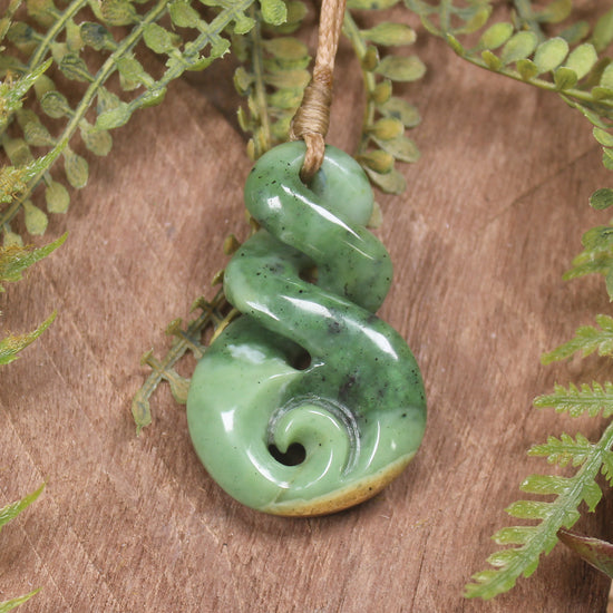 Twist or Pikorua carved from Flower Jade Pounamu - NZ Greenstone