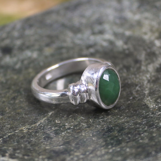 Sterling Silver Hapopo Pounamu Ring - NZ Greenstone