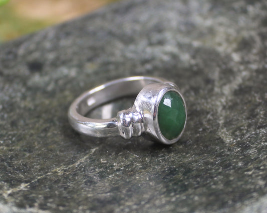 Sterling Silver Hapopo Pounamu Ring - NZ Greenstone