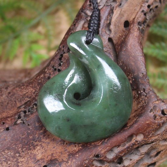 Hei Matau or Fish Hook carved from Hapopo Pounamu - NZ Greenstone